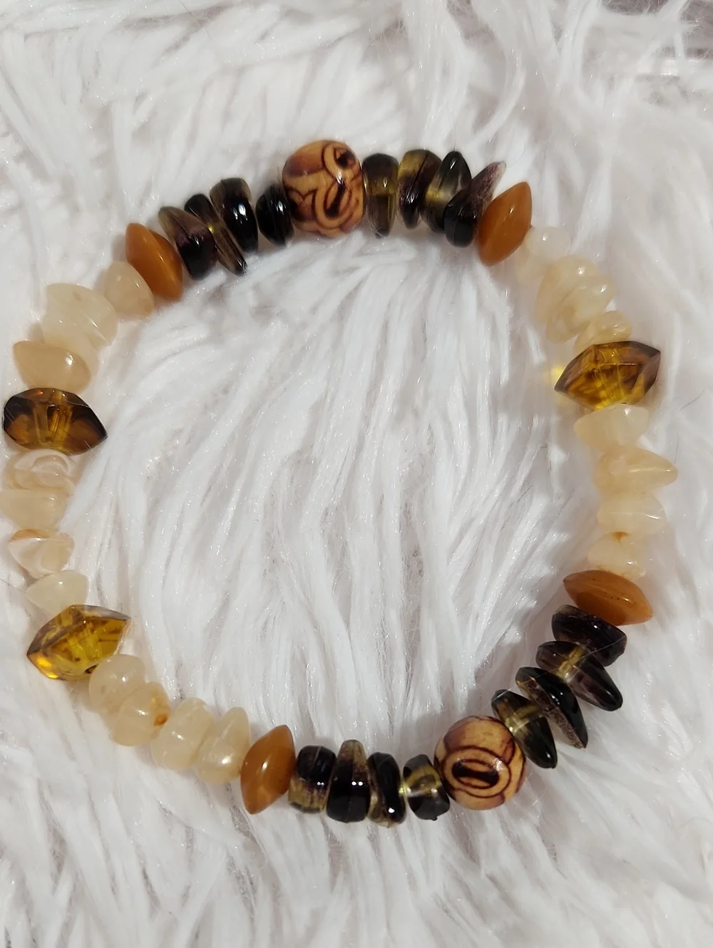 Handmade Multicolor Beaded Stretch Bracelet - Brown & Cream